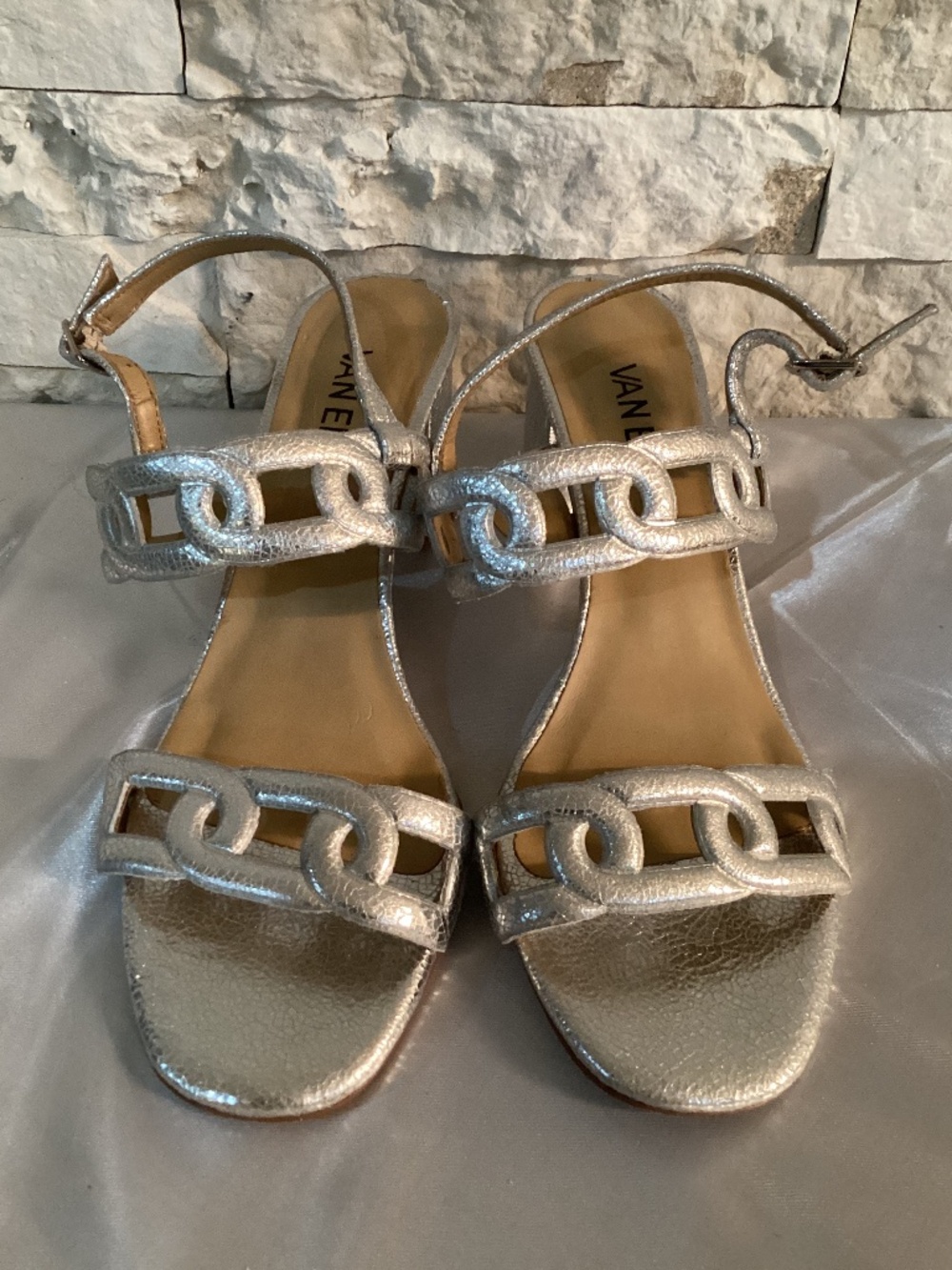 VANELi Leanne Metallic Silver Pebble Leather Sandals